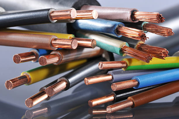 Macro detail of different stripped power cables